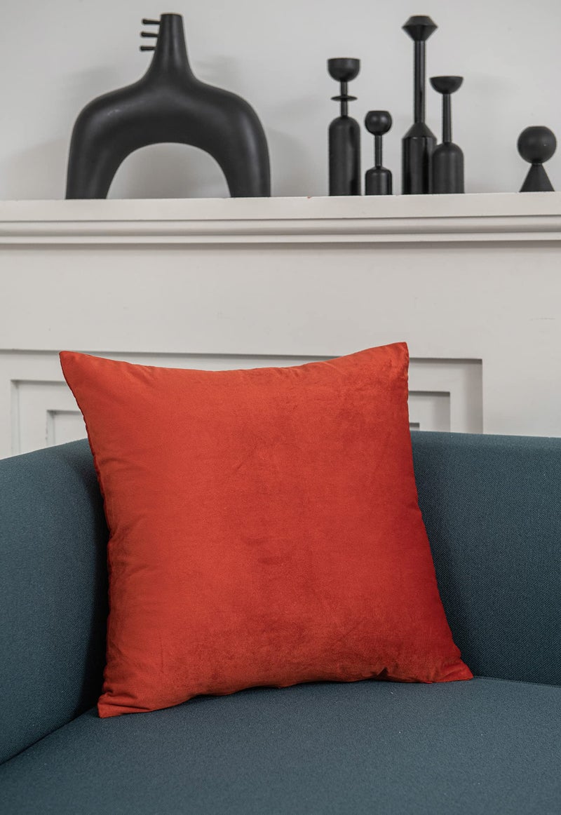 DEZENE Throw Pillow Covers 18x18 Burnt Orange: Pack of 2 Cozy Soft Velvet Square Modern Luxury Decorative Throw Pillow Cases for Sofa Couch Living Room Bed Home Decor - Image 3
